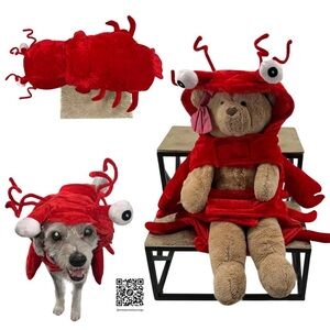 Medium Red Plush Pet Lobster Crab Costume - NWOT